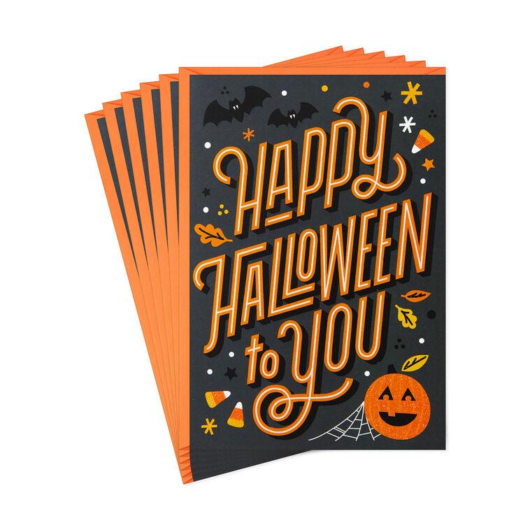 hallmark Orange on Black Happy Halloween Cards Pack of 6