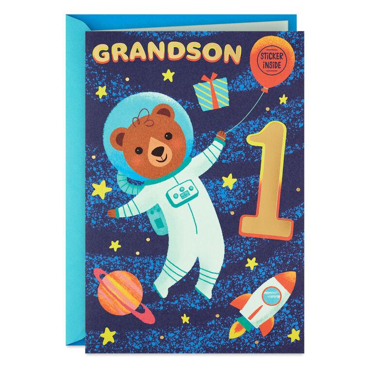 hallmark Out of this World First Birthday Card for Grandson With Sticker