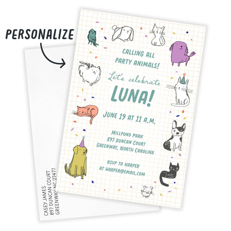 Hallmark Party Animal Pets Flat Birthday Invitation