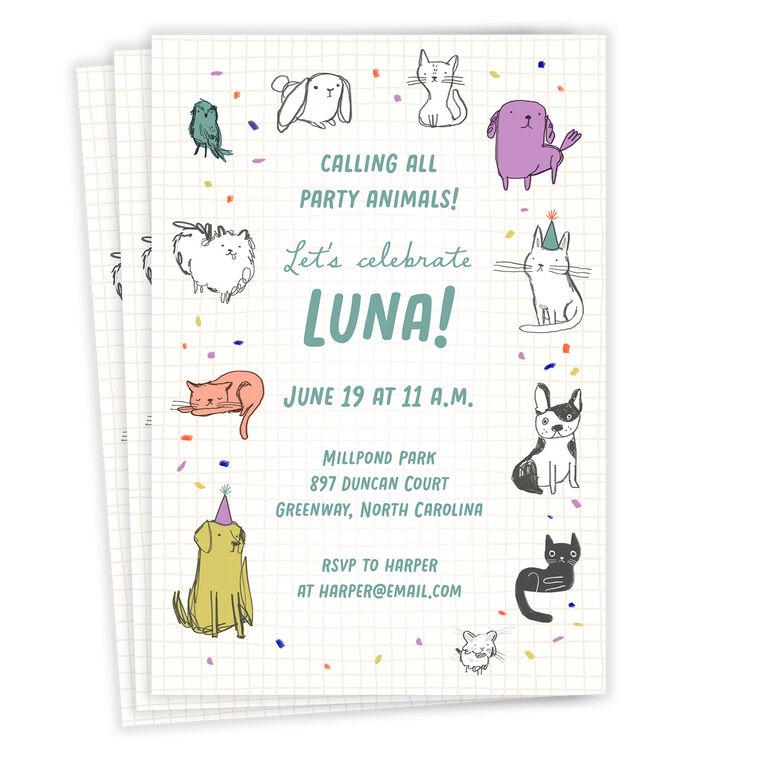 hallmark Party Animal Pets Flat Birthday Invitation