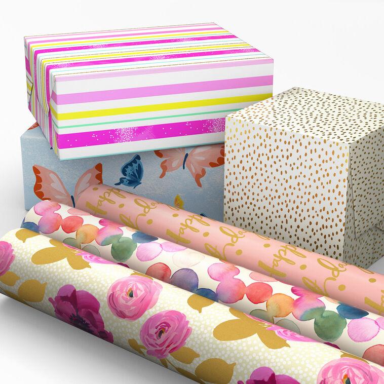 Hallmark Pastel And Gold Floral 6-Pack Assorted Wrapping Paper Roll Bundle 180 Sq. Ft. Total