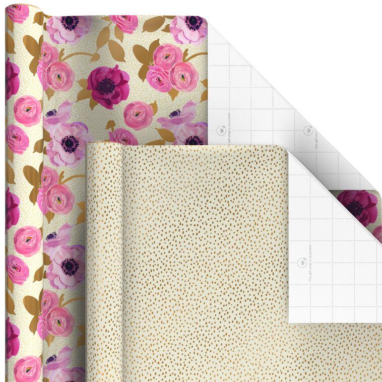 Hallmark Pastel And Gold Floral 6-Pack Assorted Wrapping Paper Roll Bundle 180 Sq. Ft. Total