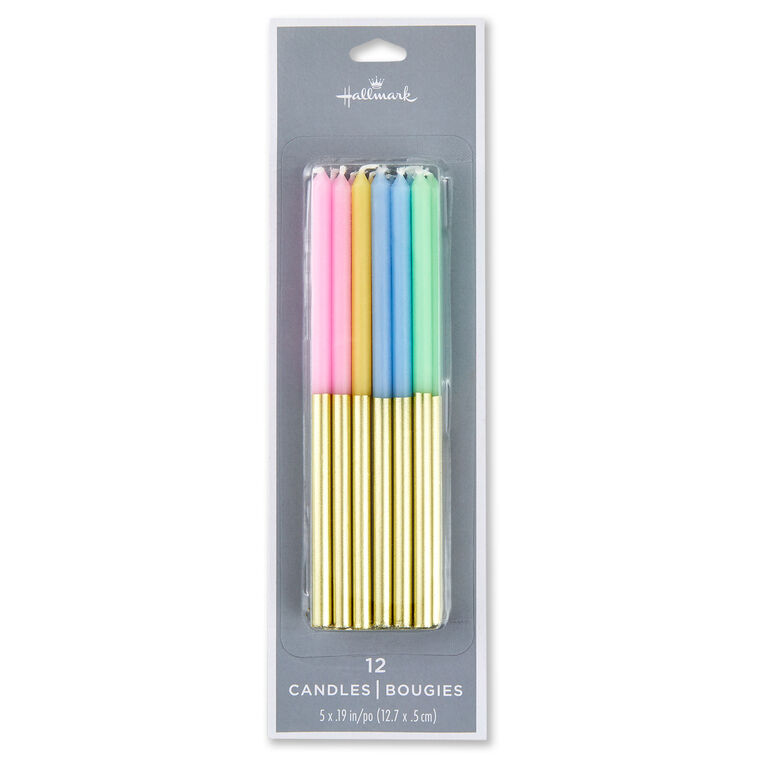 Hallmark Pastel And Gold Two-Tone Tall Birthday Candles Set Of 12