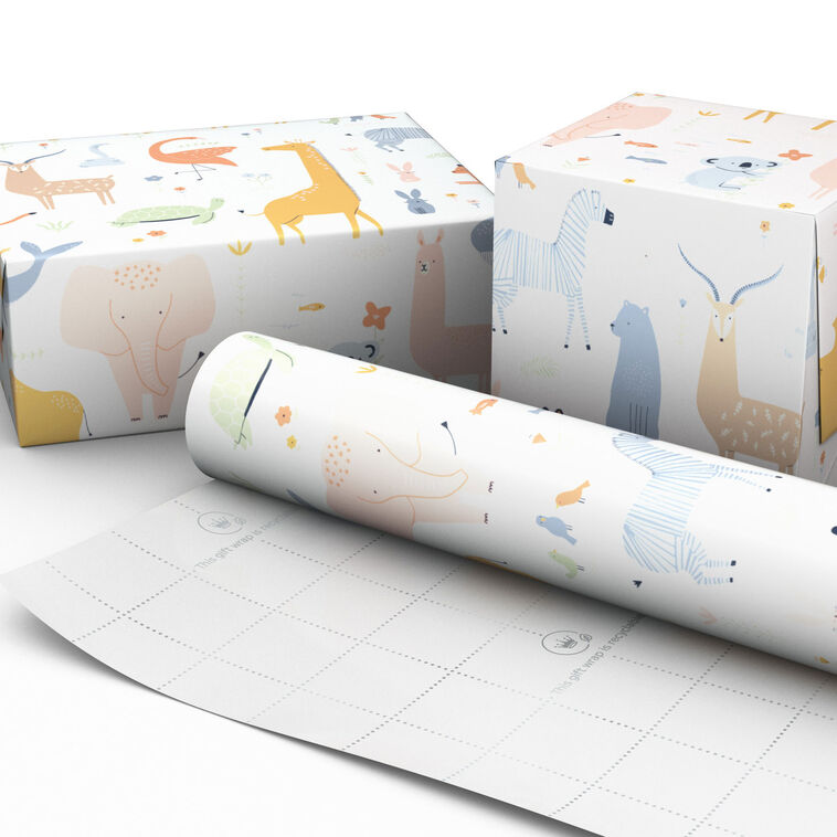 Hallmark Pastel Animals Jumbo Wrapping Paper 90 Sq. Ft