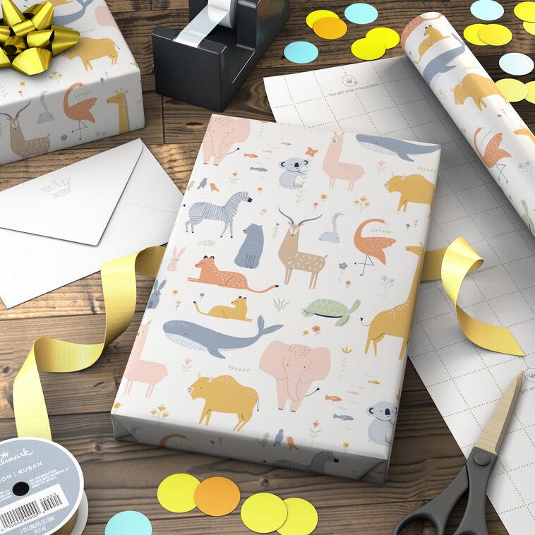 Hallmark Pastel Animals Jumbo Wrapping Paper 90 Sq. Ft