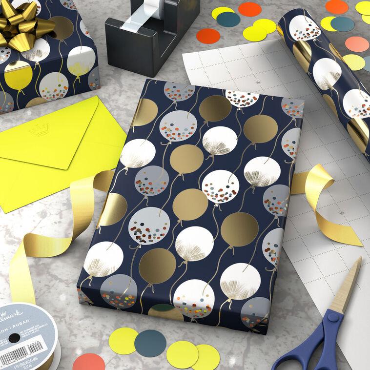 Hallmark Patterned Balloons On Blue Wrapping Paper 17.5 Sq. Ft