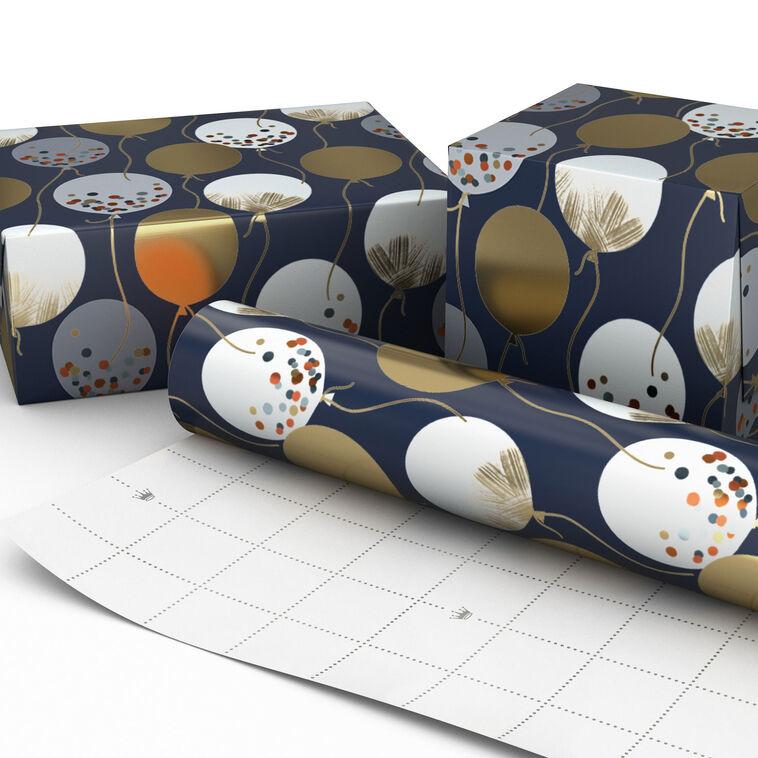 Hallmark Patterned Balloons On Blue Wrapping Paper 17.5 Sq. Ft