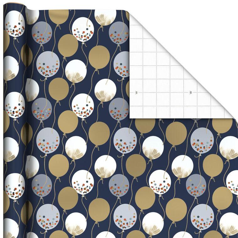 hallmark Patterned Balloons on Blue Wrapping Paper 17.5 sq. ft
