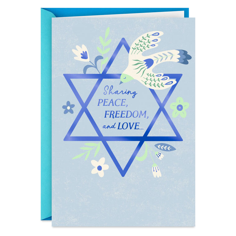 hallmark Peace Freedom and Love Dove and Star of David Hanukkah Card