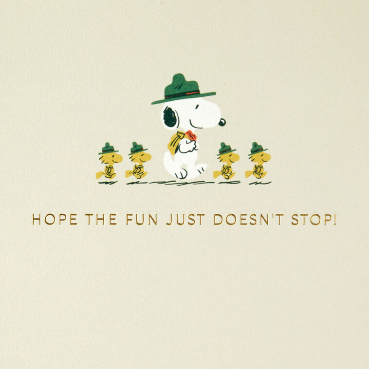 Hallmark Peanuts® Beagle Scouts Snoopy Non-Stop Fun Birthday Card