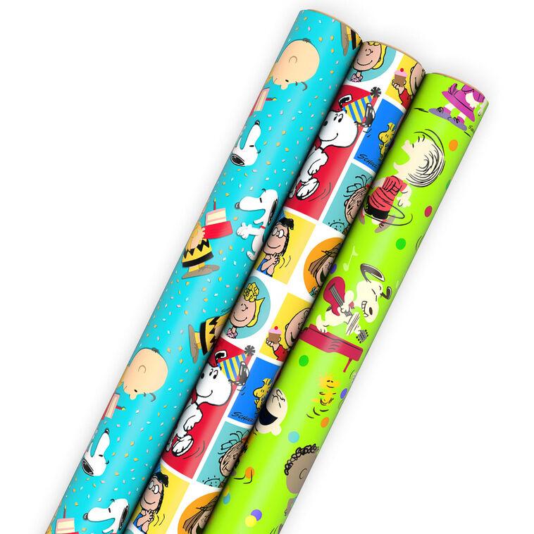 hallmark Peanuts® Party Fun 3-Pack Assorted Wrapping Paper Roll Bundle 60 sq. ft. total