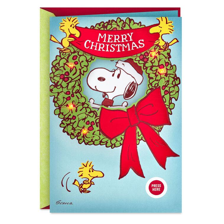 hallmark Peanuts® Snoopy and Woodstock Bright and Joyful Musical Christmas Card With Light