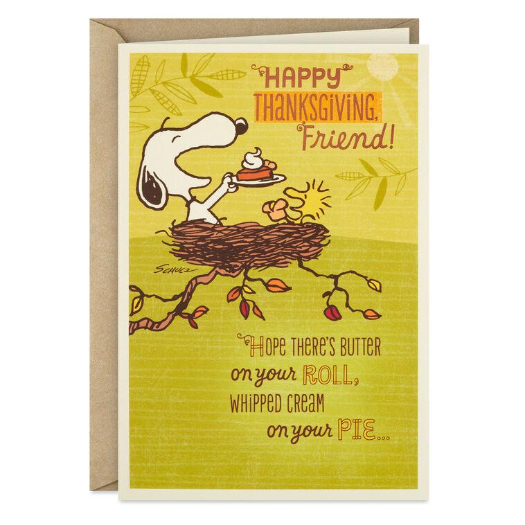 hallmark Peanuts® Snoopy and Woodstock Smile Thanksgiving Card for Friend