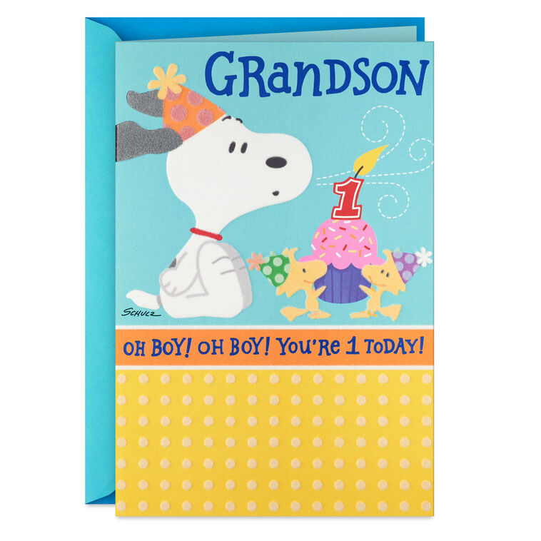 hallmark Peanuts® Snoopy First Birthday Card for Grandson