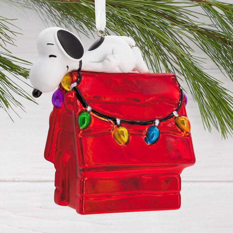 Hallmark Peanuts® Snoopy On Holiday Doghouse Blown Glass Hallmark Ornament