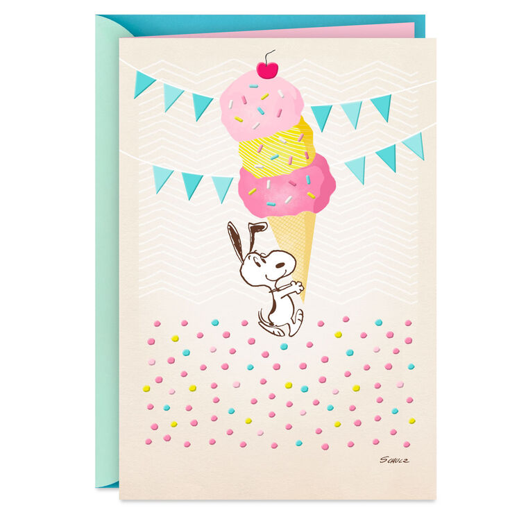 hallmark Peanuts® Snoopy Super-Duper Triple-Scooper Birthday Card