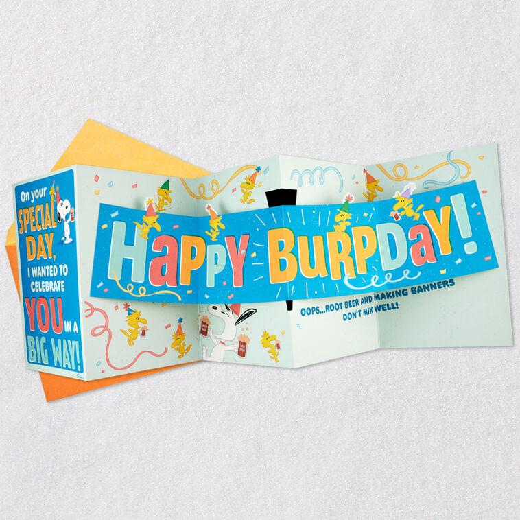 Hallmark Peanuts Snoopy And Woodstock Burpday Banner Funny Birthday Card