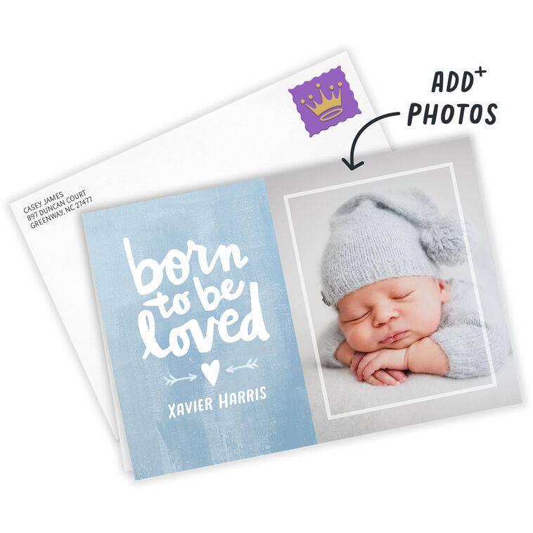 Hallmark Personalized Born To Be Loved Blue New Baby Photo Card