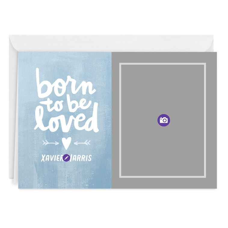 Hallmark Personalized Born To Be Loved Blue New Baby Photo Card