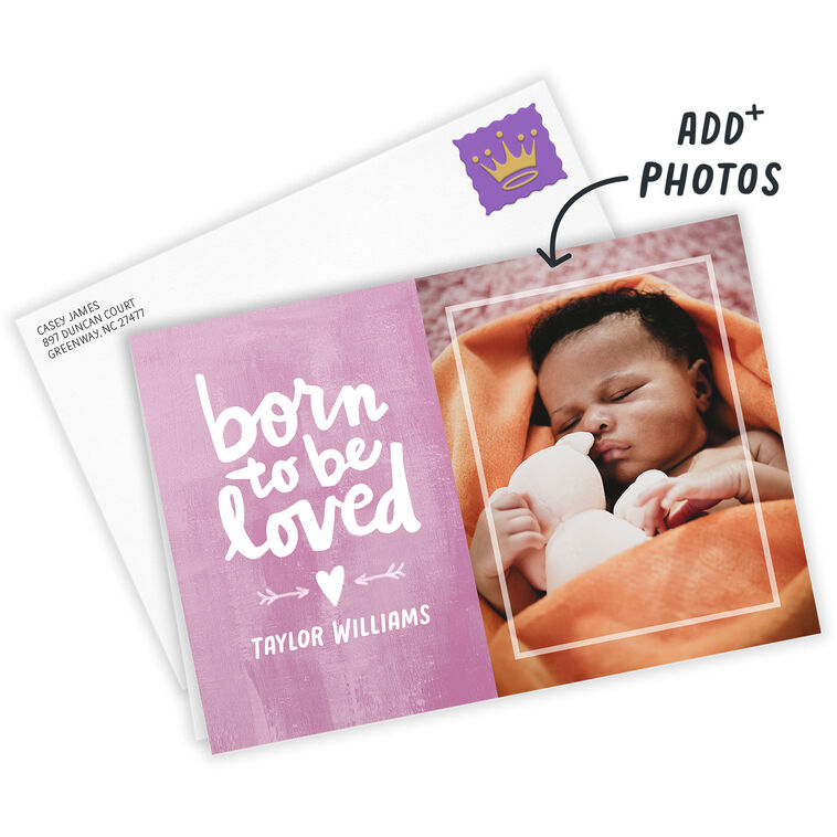 Hallmark Personalized Born To Be Loved Pink New Baby Photo Card