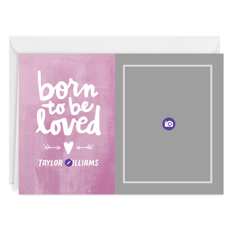 Hallmark Personalized Born To Be Loved Pink New Baby Photo Card