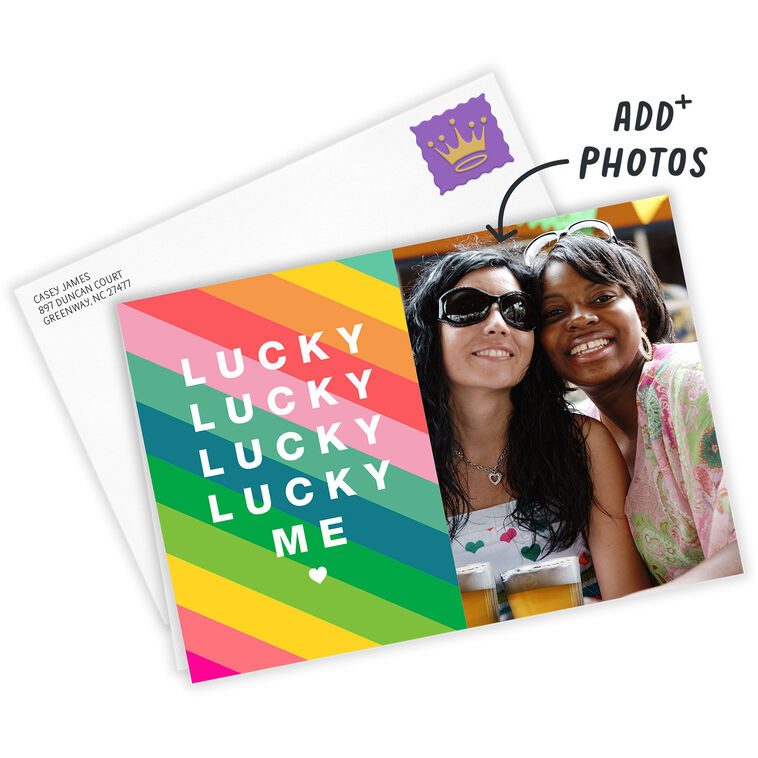 Hallmark Personalized Lucky Me Rainbow Stripes Photo Card