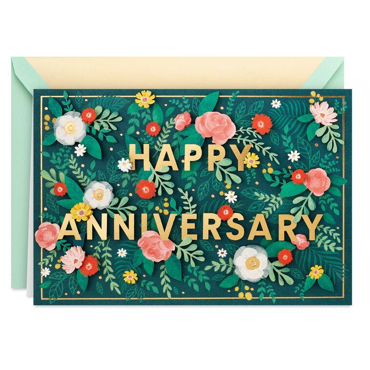 hallmark Pink and Coral Flowers With Greenery Anniversary Card for Spouse