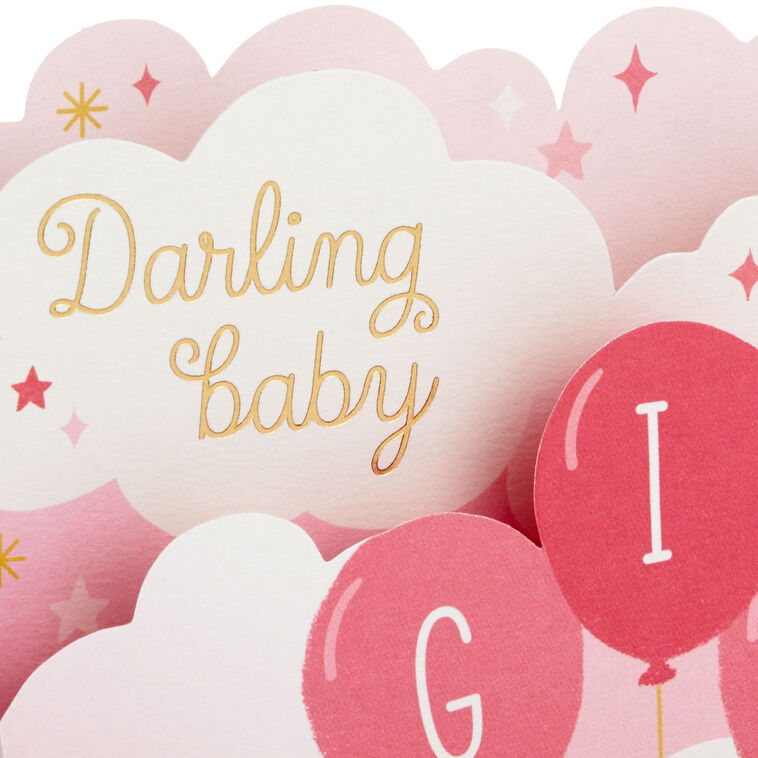 Hallmark Pink Balloons 3D Pop-Up New Baby Girl Card