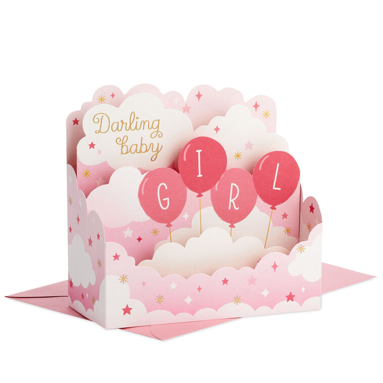 hallmark Pink Balloons 3D Pop-Up New Baby Girl Card