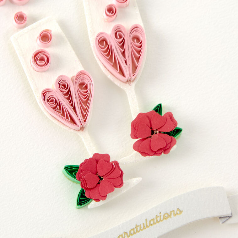Hallmark Pink Champagne Flutes Quilled Paper Handmade Wedding Card For Couple