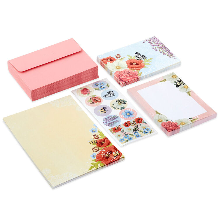 Hallmark Pink Floral Stationery Set And Desk Organizer Box