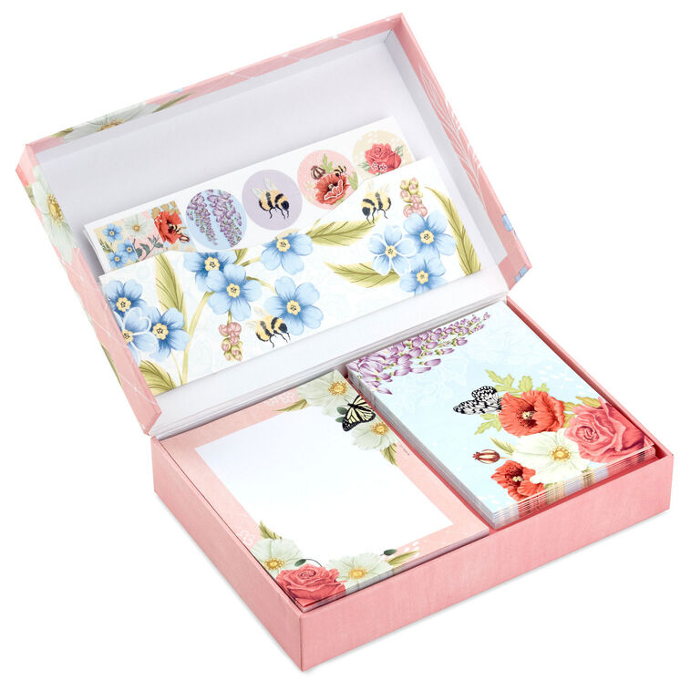 hallmark Pink Floral Stationery Set and Desk Organizer Box
