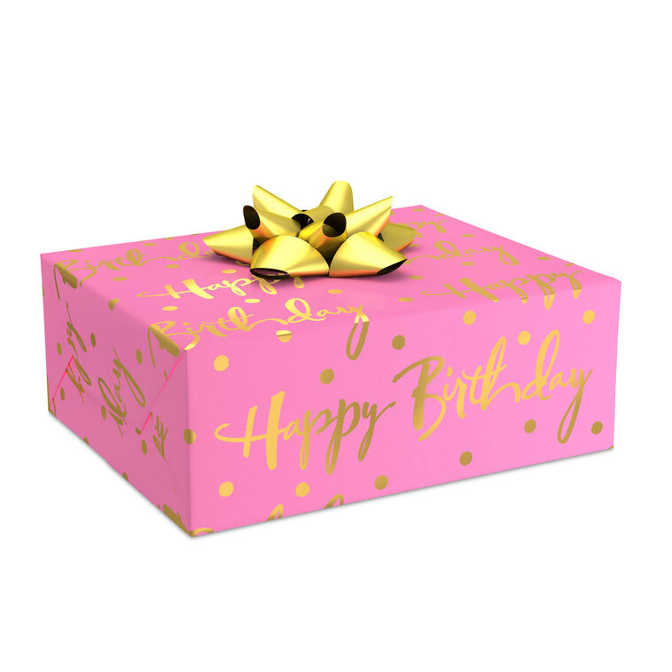 Hallmark Pink Foil Happy Birthday Wrapping Paper Roll 15 Sq. Ft