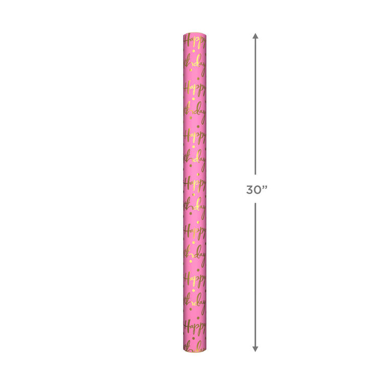 Hallmark Pink Foil Happy Birthday Wrapping Paper Roll 15 Sq. Ft