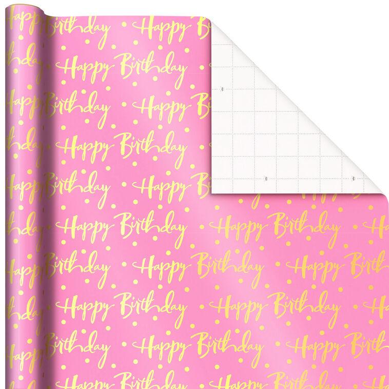 hallmark Pink Foil Happy Birthday Wrapping Paper Roll 15 sq. ft