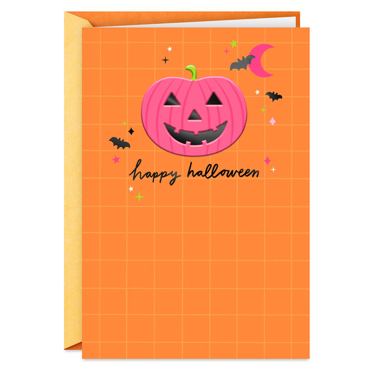 hallmark Pink Jack-O'-Lantern and Moon Halloween Card
