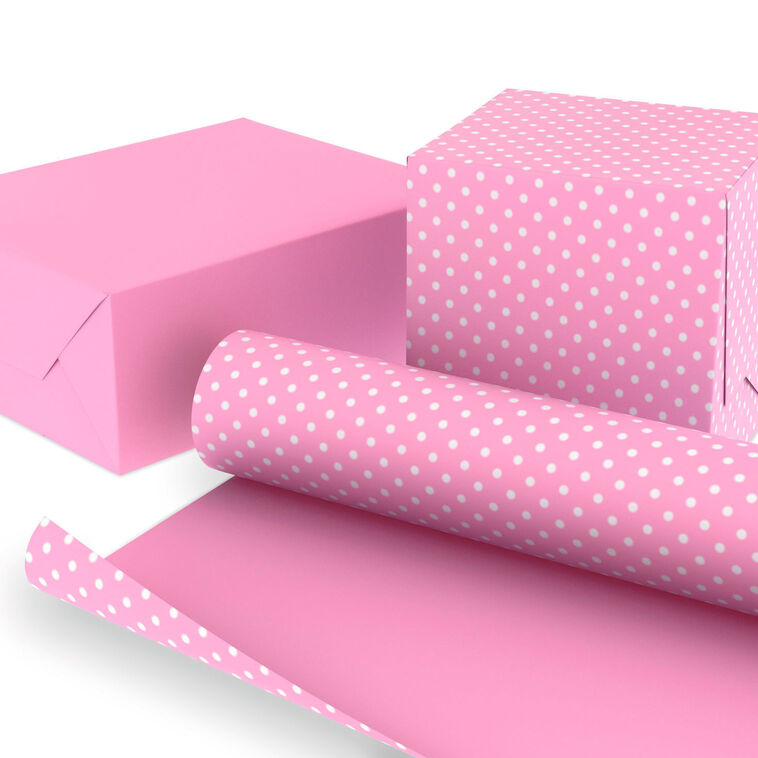 Hallmark Pink/Mini Dots Reversible Wrapping Paper Roll 20 Sq. Ft