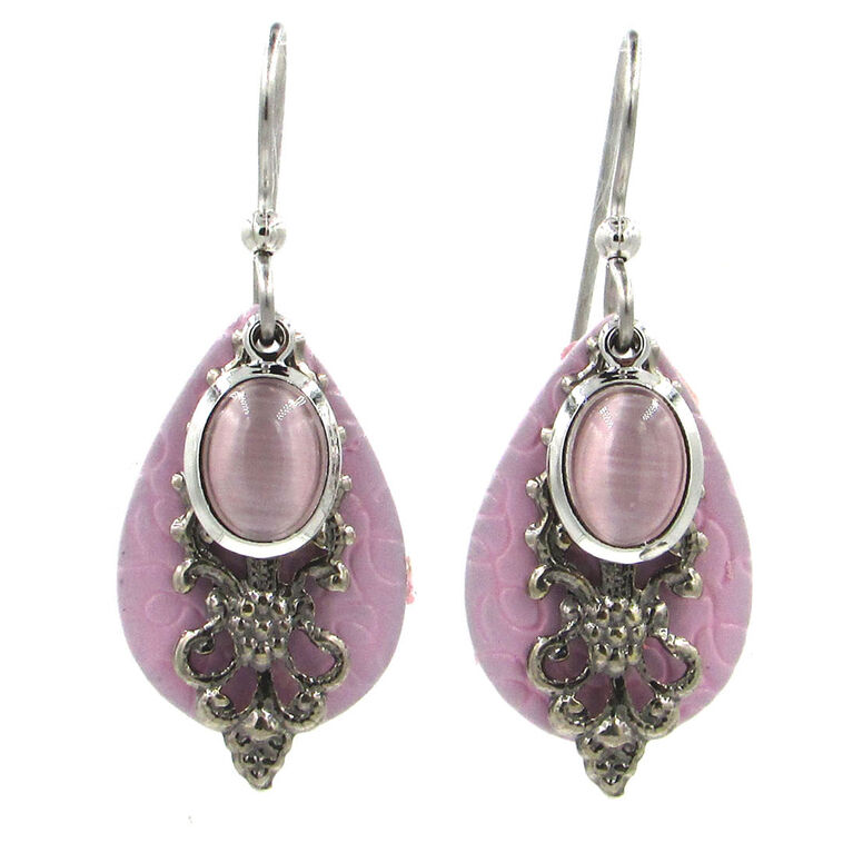 hallmark Pink Stone and Filigree Layered Metal Drop Earrings