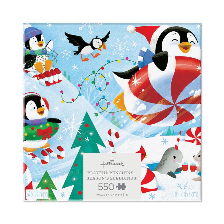 hallmark Playful Penguins Season's Sleddings 550-Piece Jigsaw Puzzle