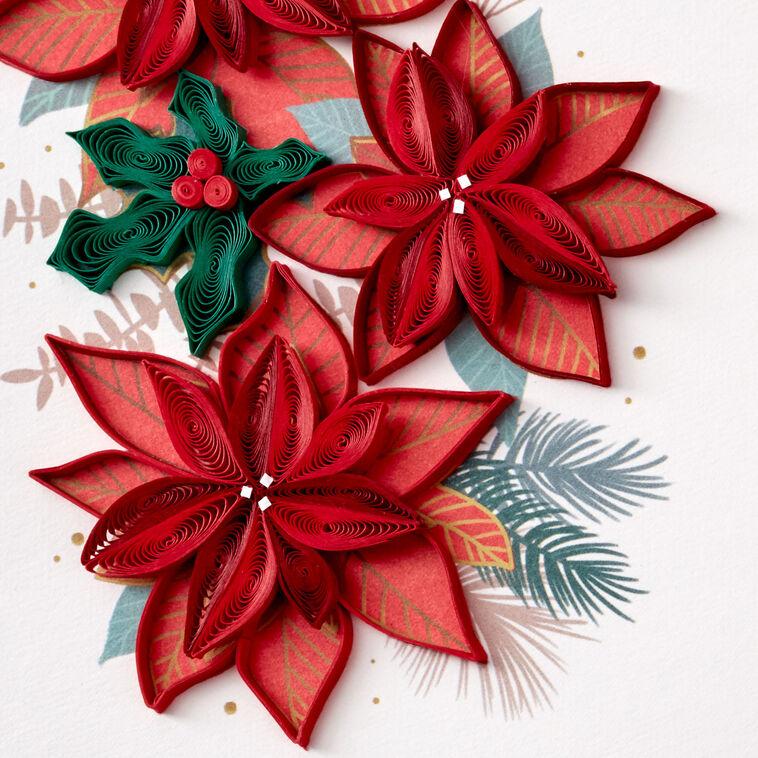Hallmark Poinsettias And Holly Quilled Paper Handmade Christmas Card