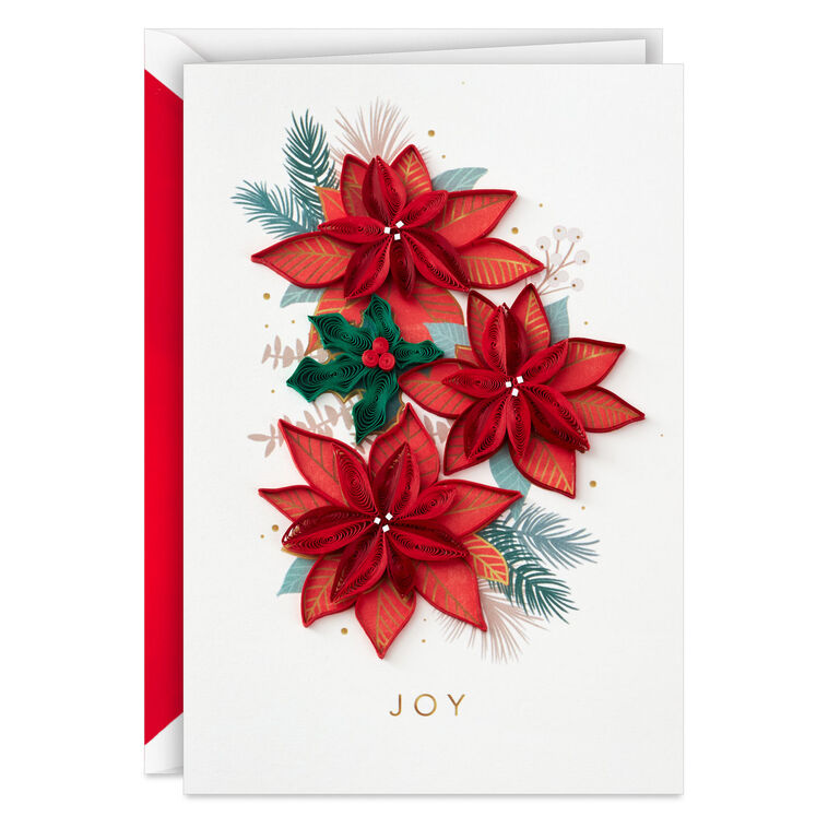 hallmark Poinsettias and Holly Quilled Paper Handmade Christmas Card