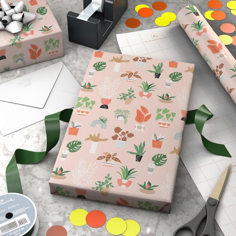 Hallmark Potted Plants On Pink Wrapping Paper 20 Sq. Ft
