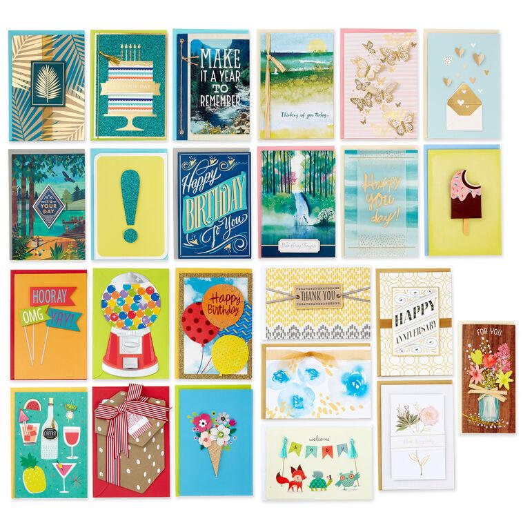 Hallmark Premium Assorted Handmade All-Occasion Cards In Leaf Print Organizer Box Of 24