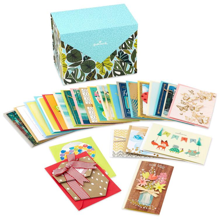 hallmark Premium Assorted Handmade All-Occasion Cards in Leaf Print Organizer Box of 24