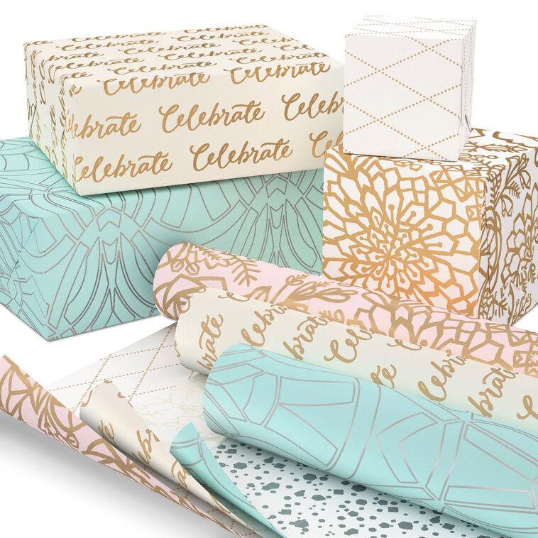 Hallmark Pretty Pastels 3-Pack Reversible Wrapping Paper 75 Sq. Ft. Total