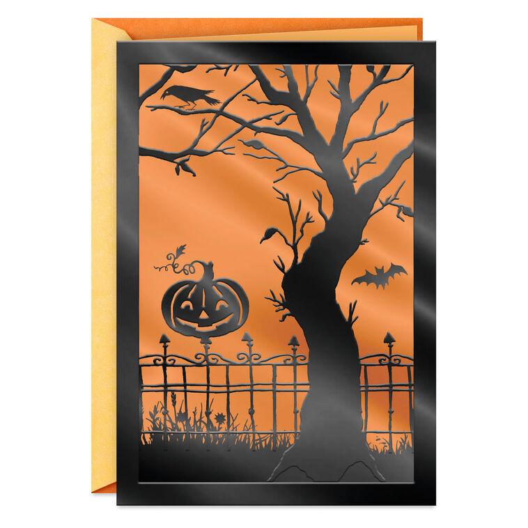 hallmark Pumpkin on Wrought Iron Fence Halloween Card