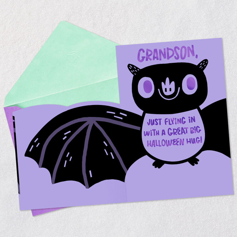 Hallmark Purple And Black Bat Halloween Card For Grandson