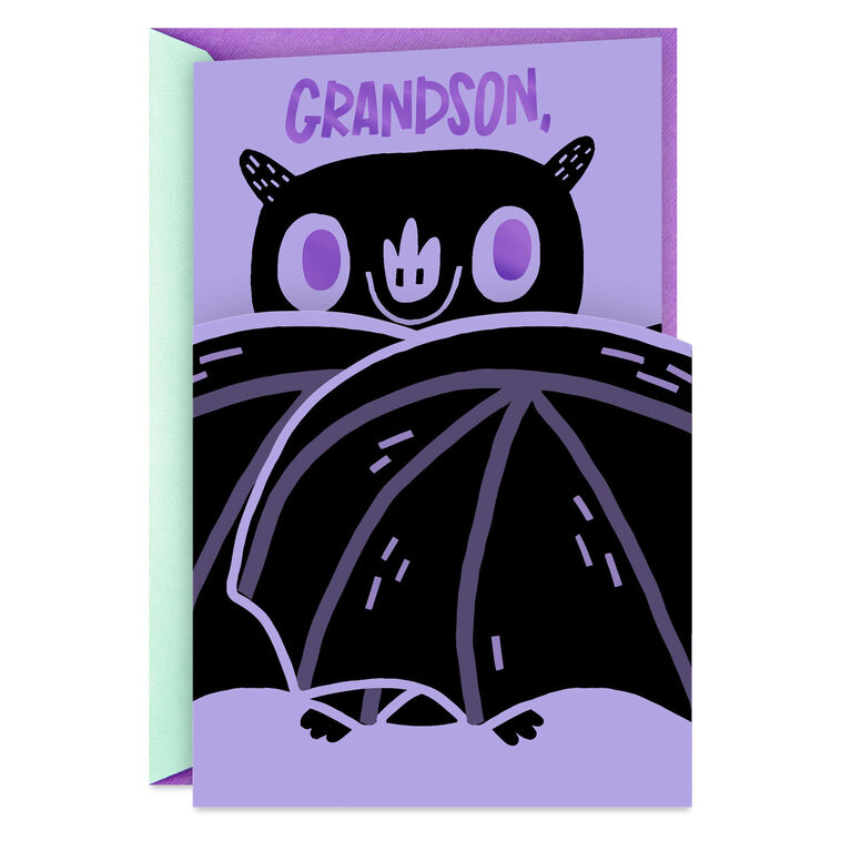 hallmark Purple and Black Bat Halloween Card for Grandson