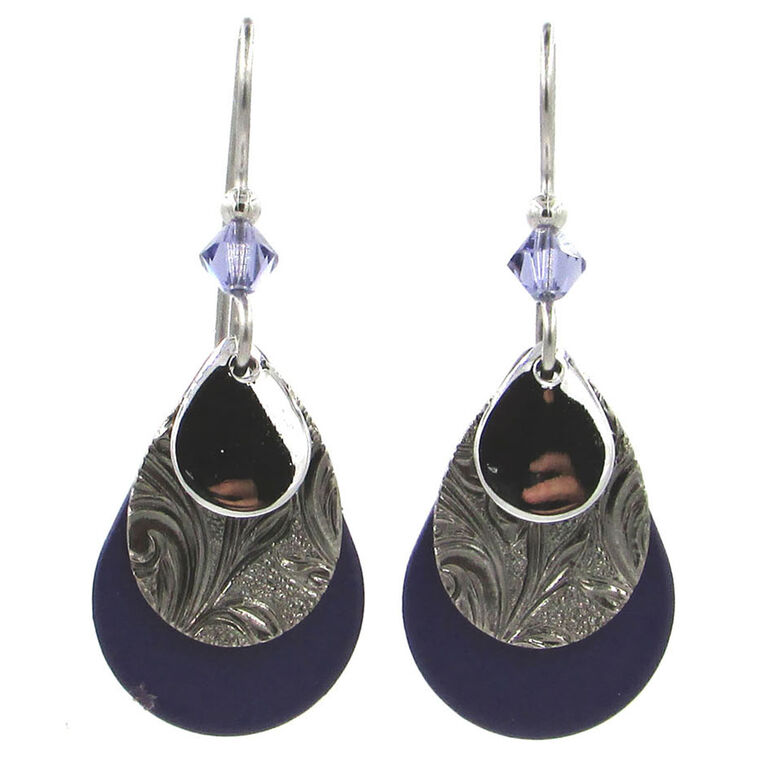 hallmark Purple and Silver Layered Metal Drop Earrings