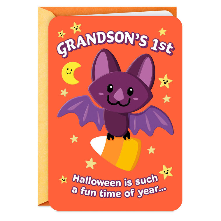 hallmark Purple Bat With Candy Corn First Halloween Card for Grandson
